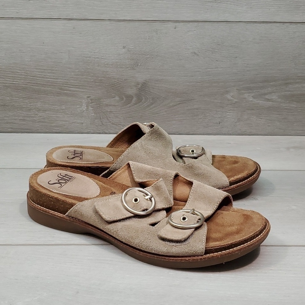 Sofft Womens Comfort Leather Taupe Sandals Flats shoes sz 9M